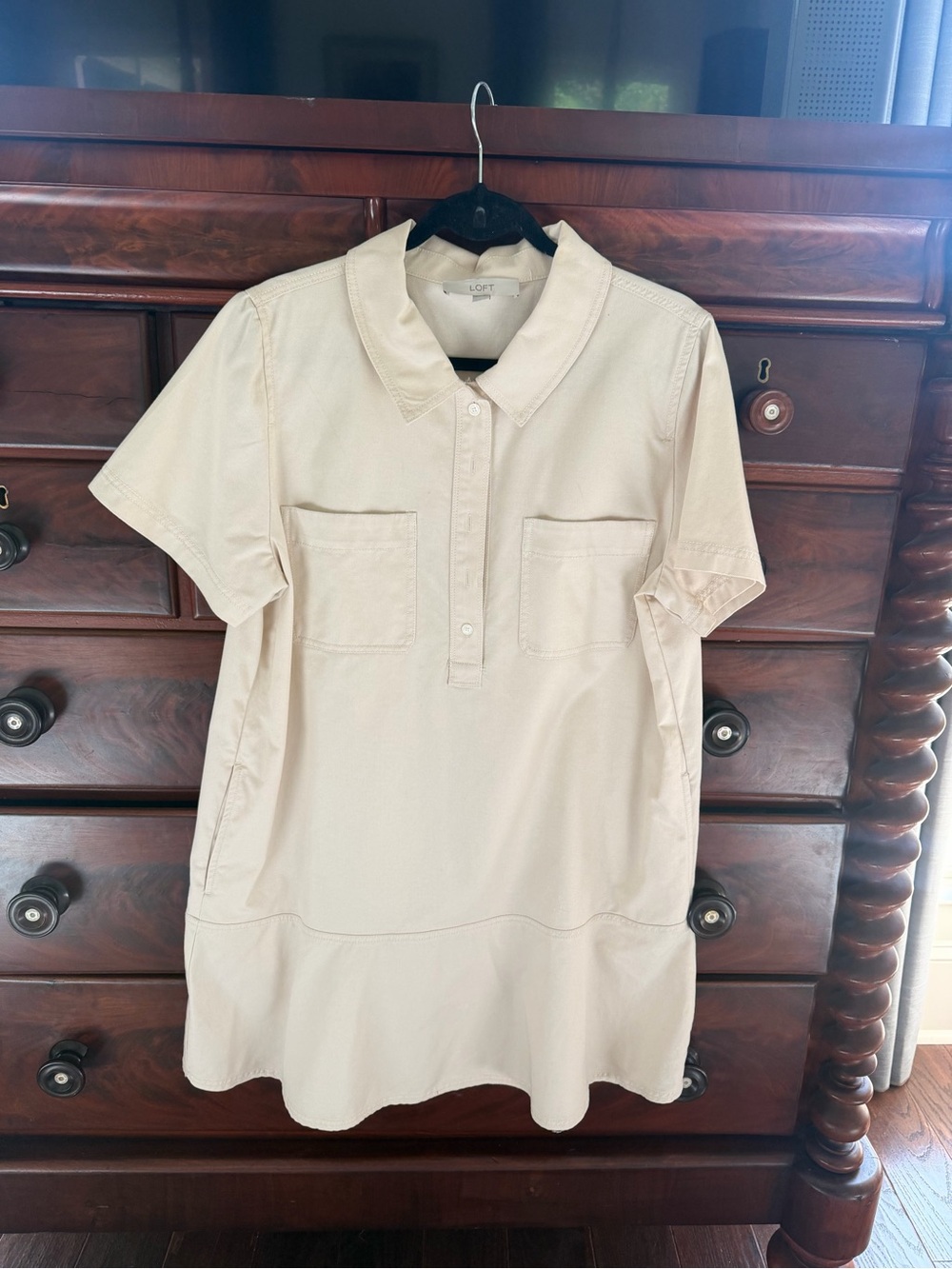 LOFT Cream Short-Sleeve Collared Mini Dress
